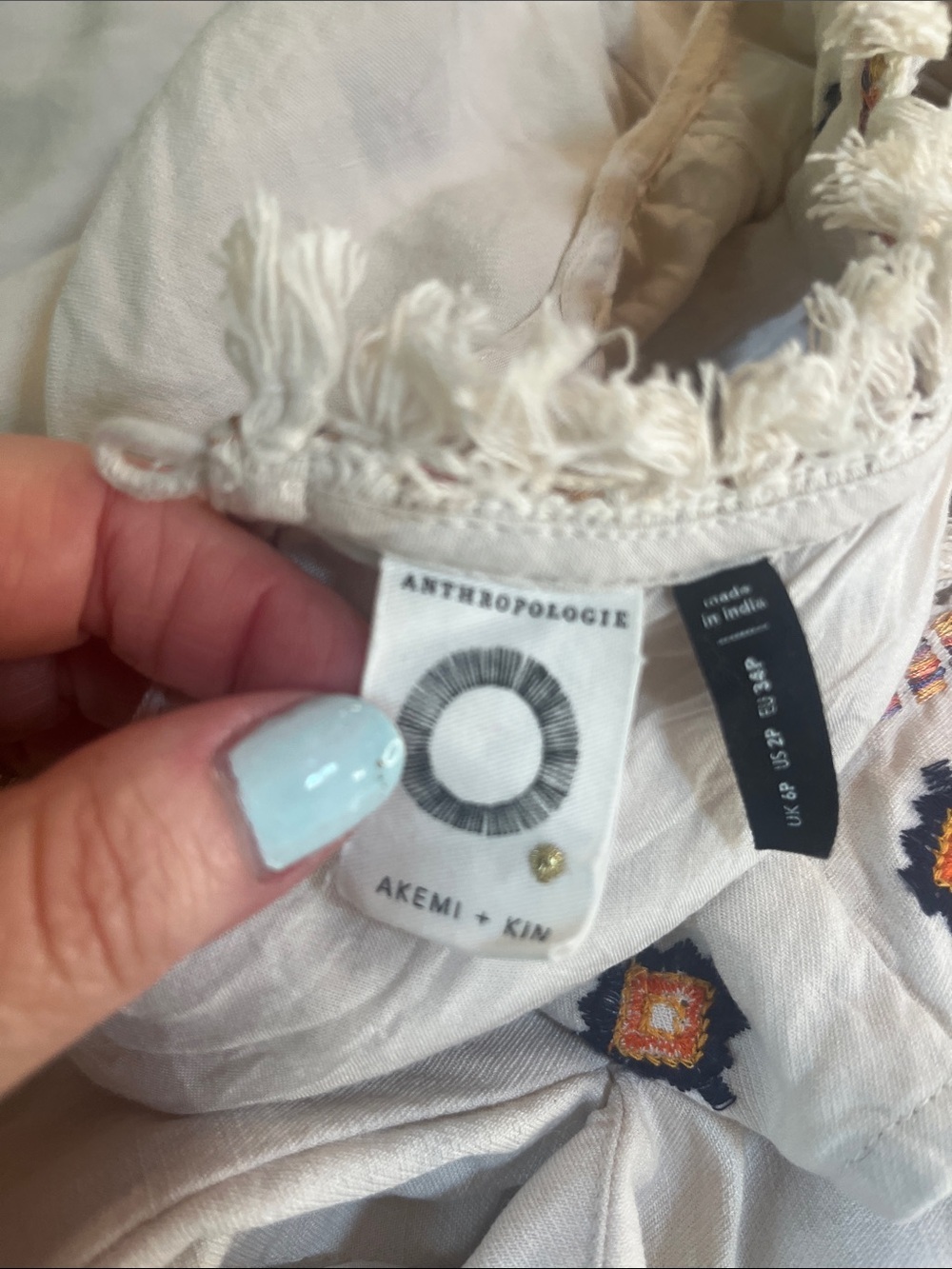 Akemi + Kin White Shift Dress Mini Dress with Orange & Navy Embroidery 2 Petite - Picture 4 of 11